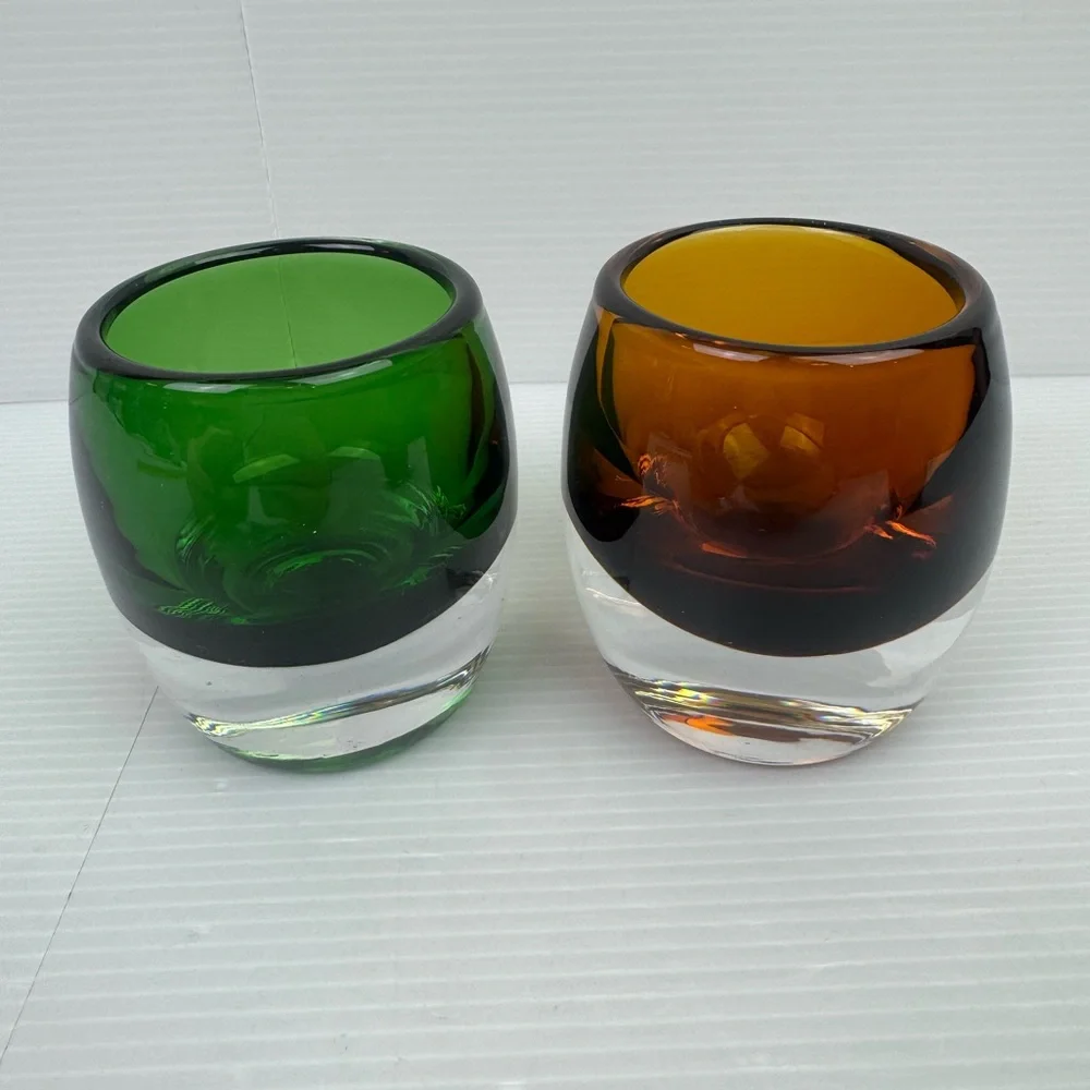 Lot Of 4 Crate & Barrel Diva Hand Blown Glass Votive Candle Holders Heavy Poland